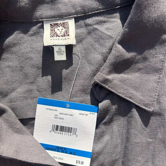 Anne Klein Gray Button-Up Blouse with collar - Picture 6 of 7